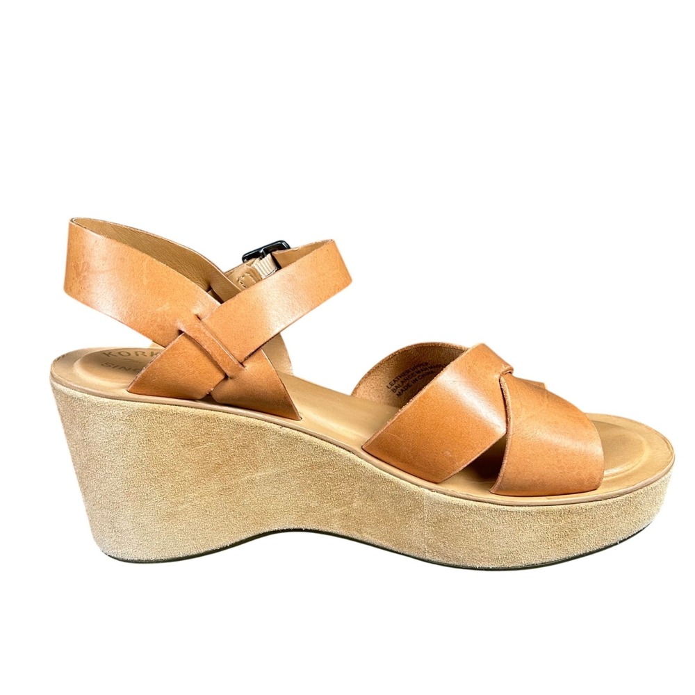 Kork-Ease Tan Leather Strappy Wedge Platform Sandals Womens 10/42 - Picture 2 of 9